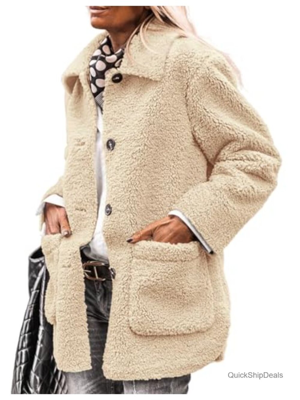 Women's Faux Fur Sherpa Coat Fleece Jacket Winter Warm Lapel Coats